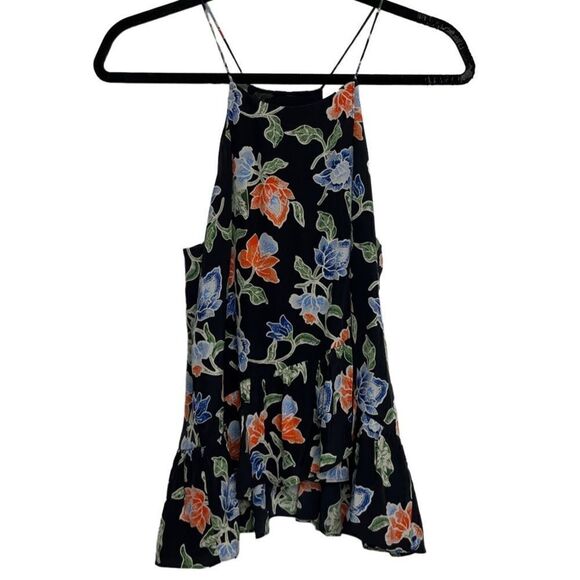 Joie High Neck Ruffled A Line Blouse Tank Blue and Orange Size Small - Picture 2 of 5